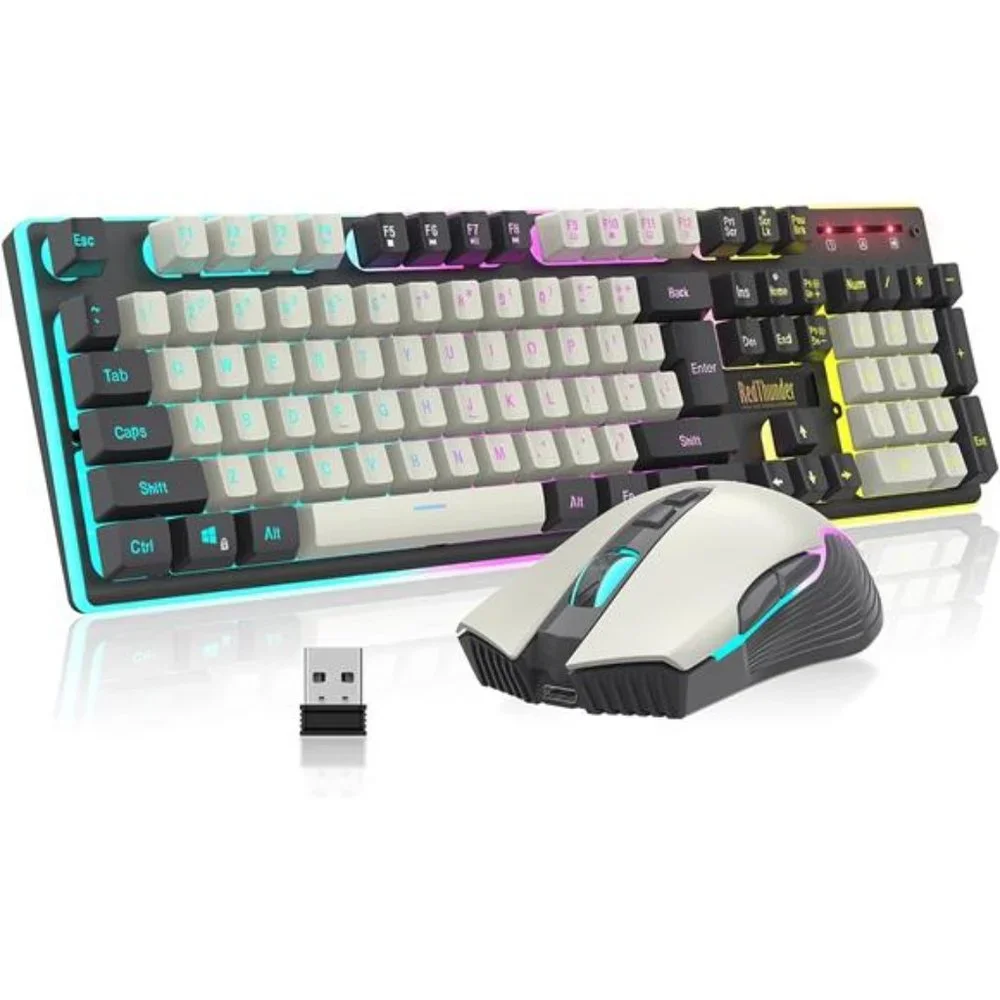 K10 Wireless Gaming Keyboard and Mouse Combo, LED Backlit Rechargeable 3800mAh